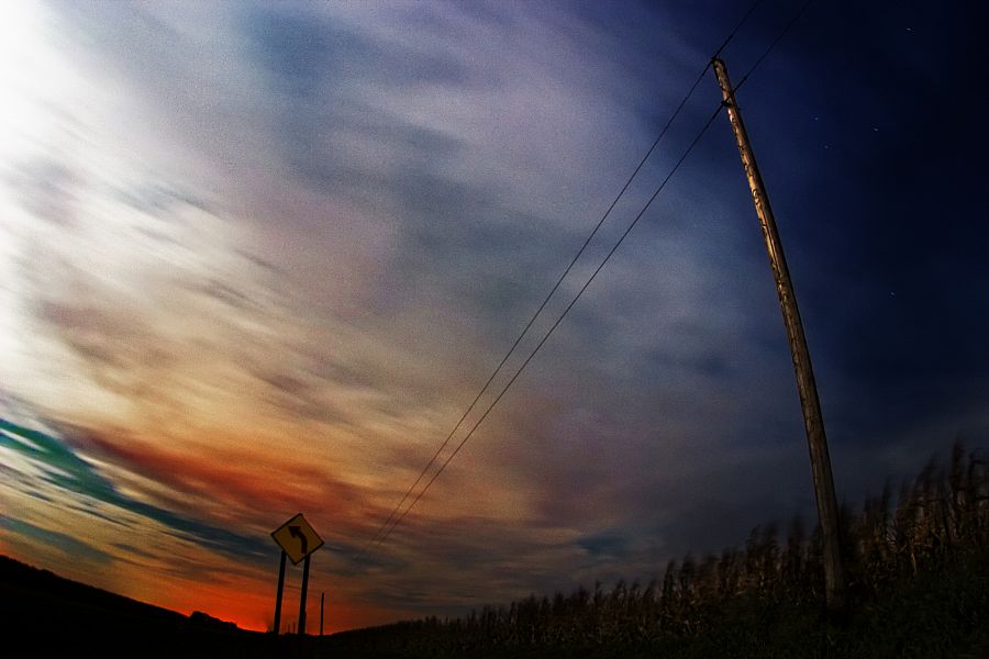 Power lines, curve sign